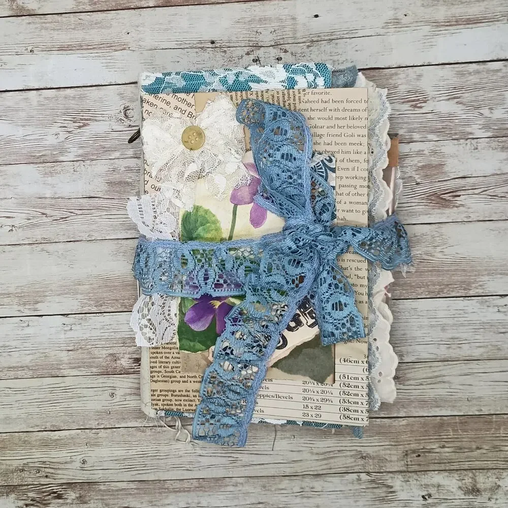 Turquoise Embellished Junk Journal: Flowers, Birds and Butterflies (Laugh)